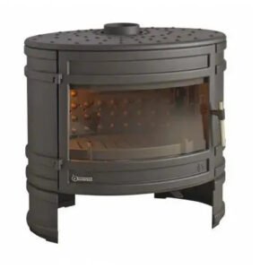 Poêle à bois Invicta Angor 12 kW–Fonte anthracite, grande vitre courbée, bûches 59 cm