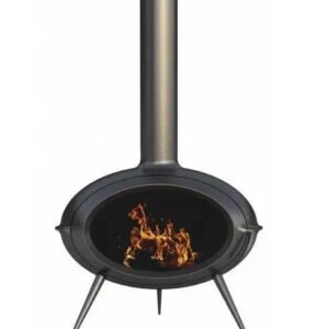Poêle à bois Invicta Brio 7 kW–Design moderne sur 3 pieds, fonte anthracite, bûches 50 cm
