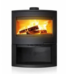 Poêle à bois Invicta Calcias–9 kW, foyer étanche BBC, design moderne avec bûcher intégré