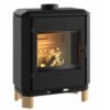 Poêle à bois Invicta Carolo Zen–8 kW, design contemporain sur pieds bois, Flamme Verte 7 étoiles